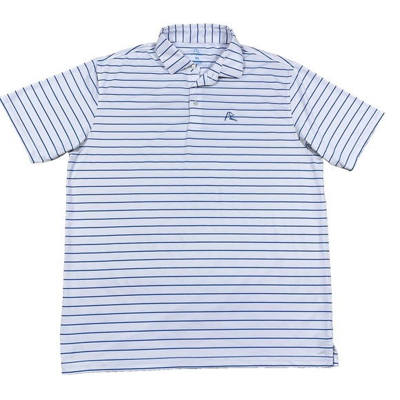 Rhoback Polo Shirt Men XL White Blue Striped Performance Wicking Golf Adult - Picture 2 of 10